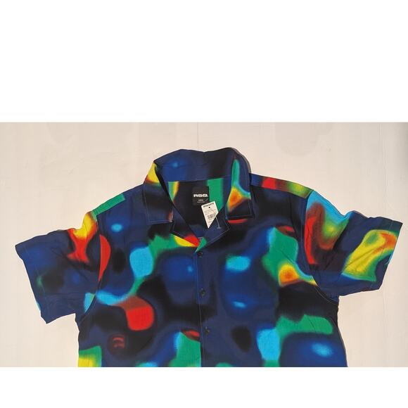 RSQ Multi-color Rayon Camp Shirt M Heat Map Abstract Cuban Aloha Vibrant Tie Dye - Picture 2 of 13
